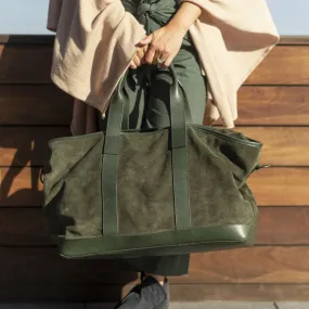 Alex Suede and Leather Travel Bag in Valencia Fern & Nebraska Forest Green by Moore & Giles