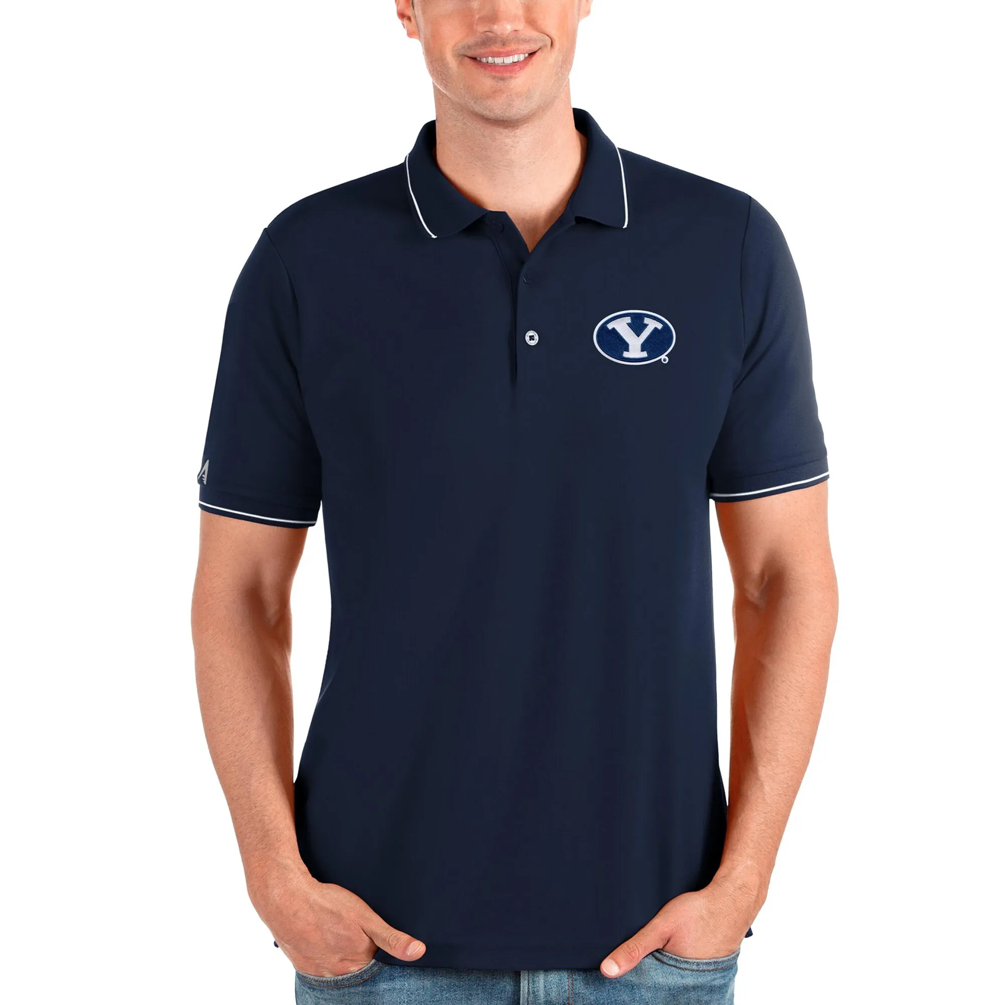 Antigua BYU Cougars Navy Affluent Polo