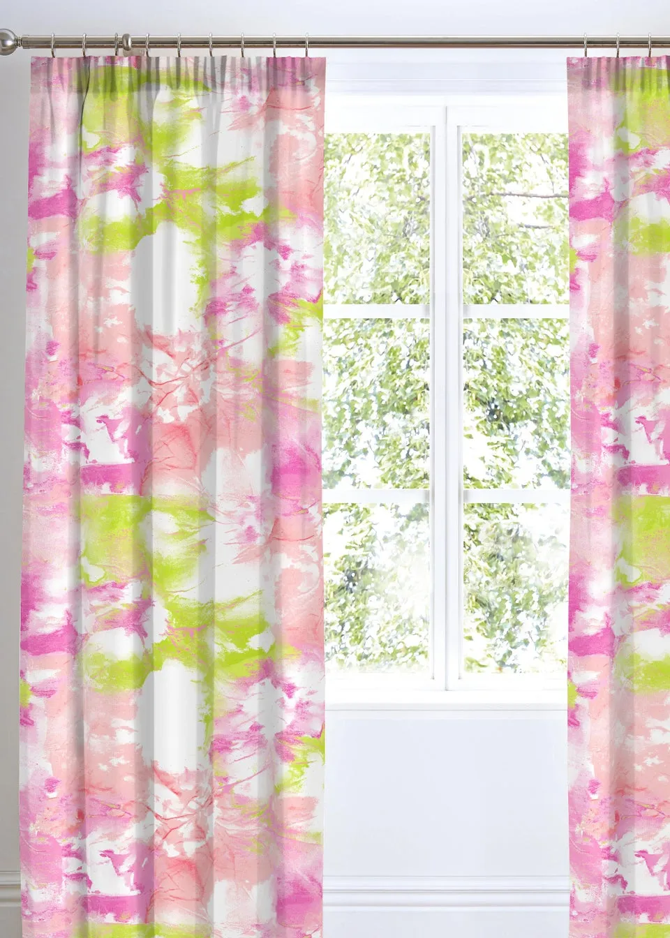 Bedlam Tye Dye Pink Pencil Pleat Curtains