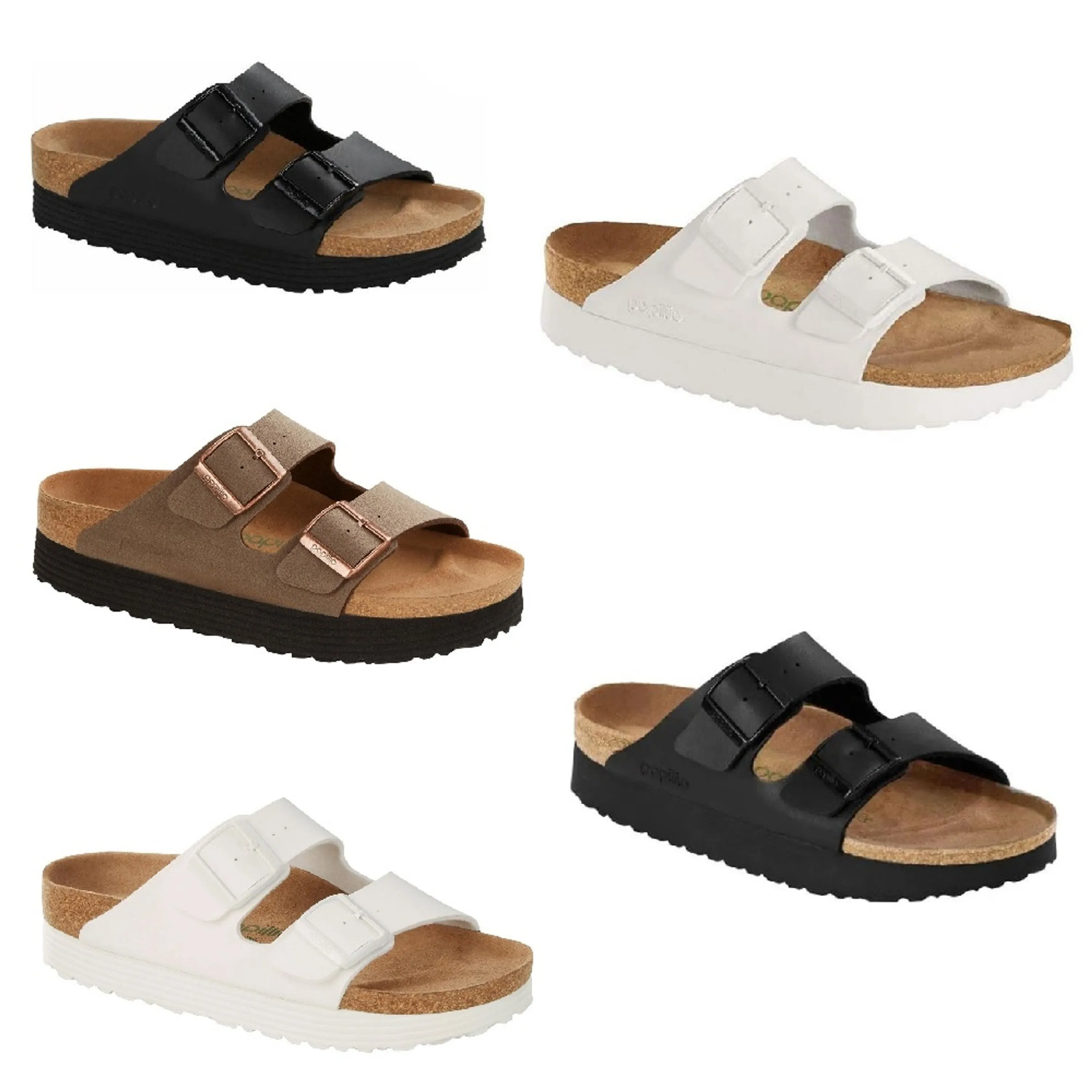 Birkenstock Arizona Vegan Plateau Platform Mocca White Black Sandals Slides High