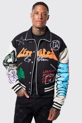 Boxy Fit Graffiti Varsity Jacket