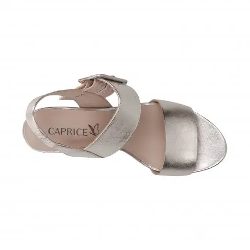 Caprice 28306 42 959 | Platin Metal Grained Leather | Womens Heeled Sandals