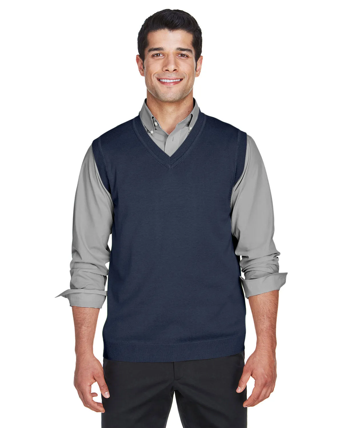 Devon & Jones Blue D477 Men Adult Unisex V-Neck Vest