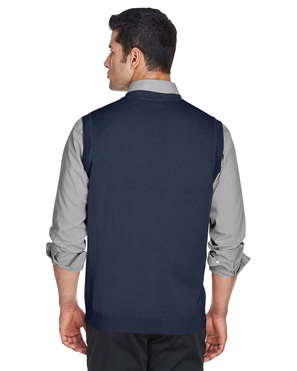 Devon & Jones Blue D477 Men Adult Unisex V-Neck Vest