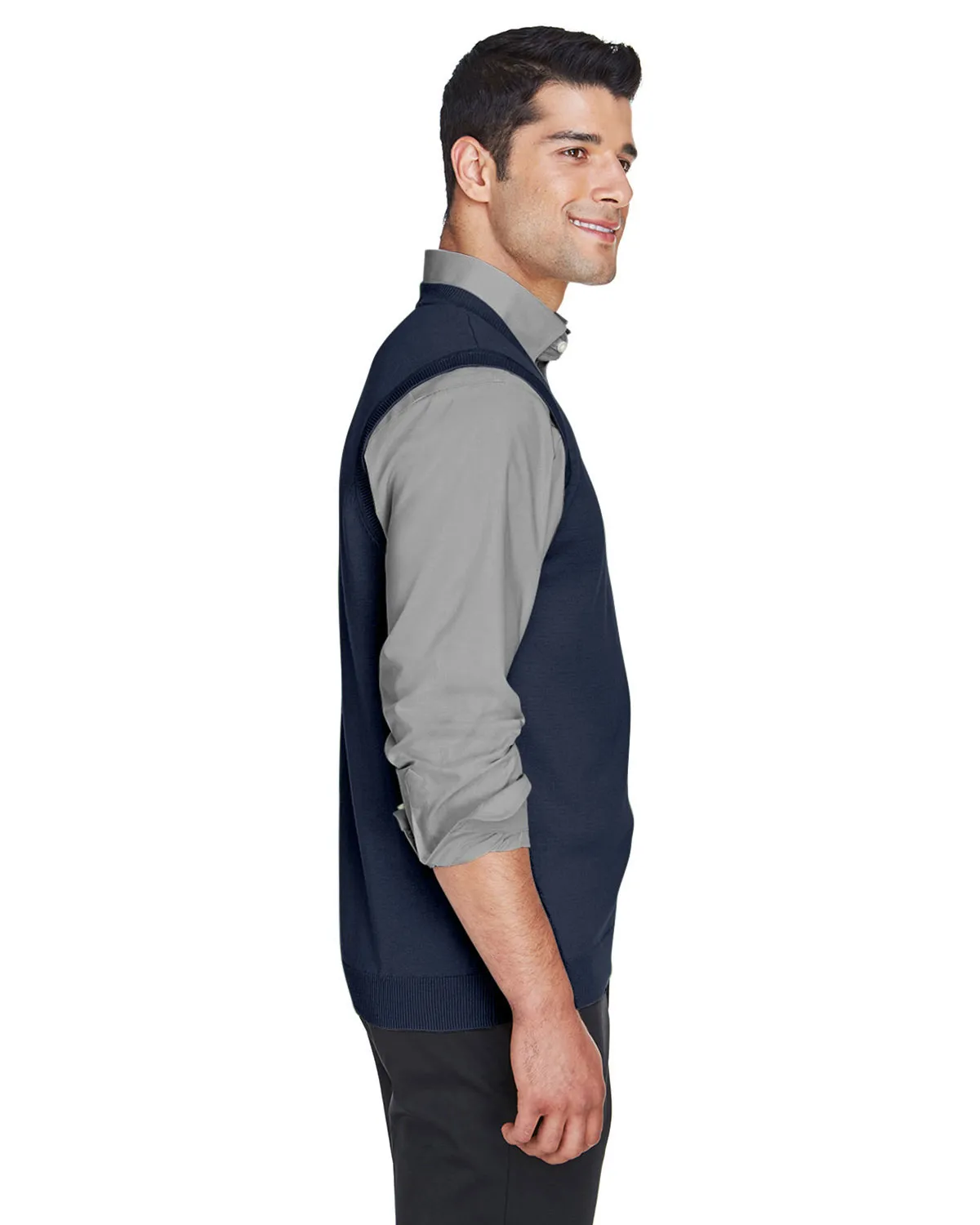 Devon & Jones Blue D477 Men Adult Unisex V-Neck Vest