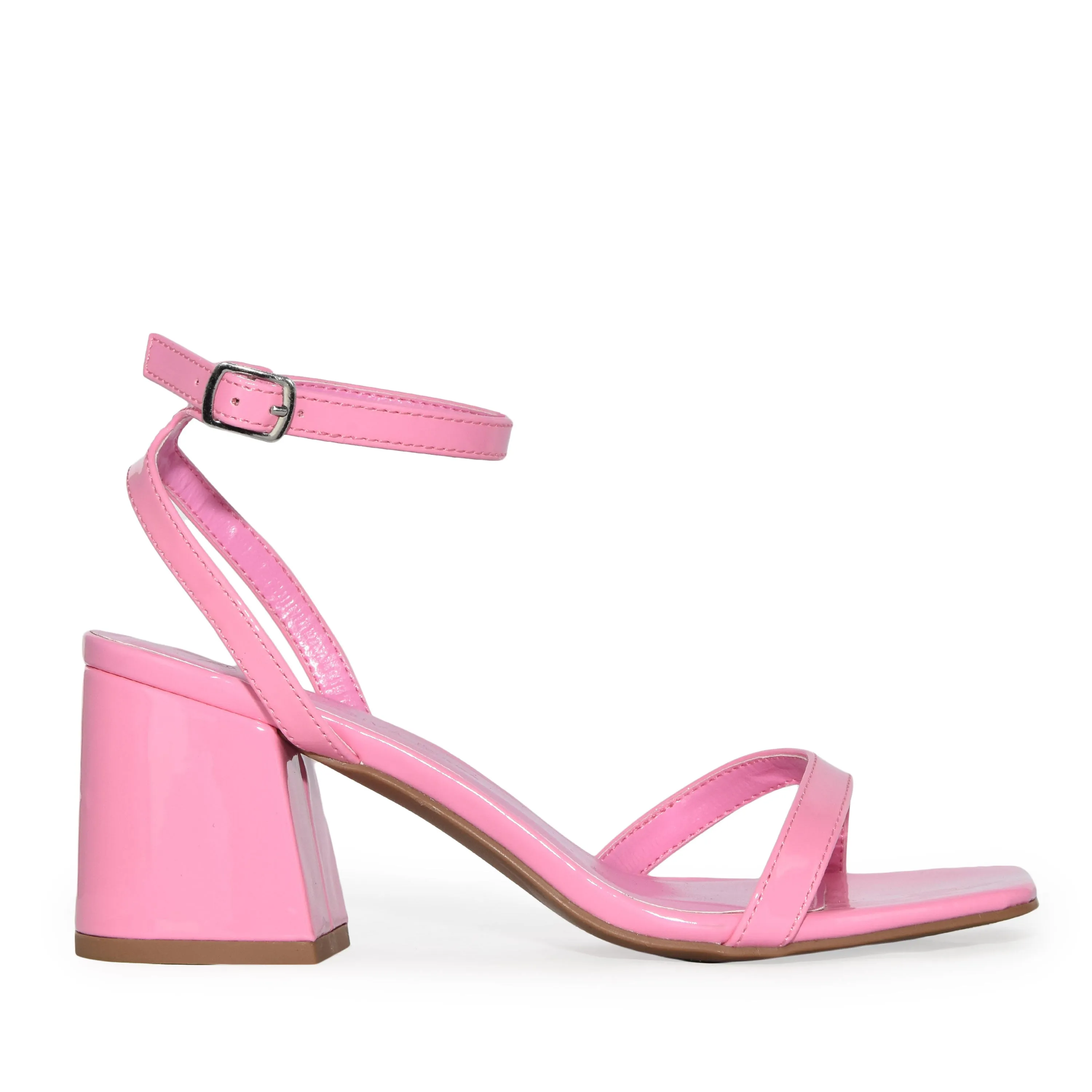 ELDA-25 Patent Strappy Square Toe Low Chunky Block Heel Sandals