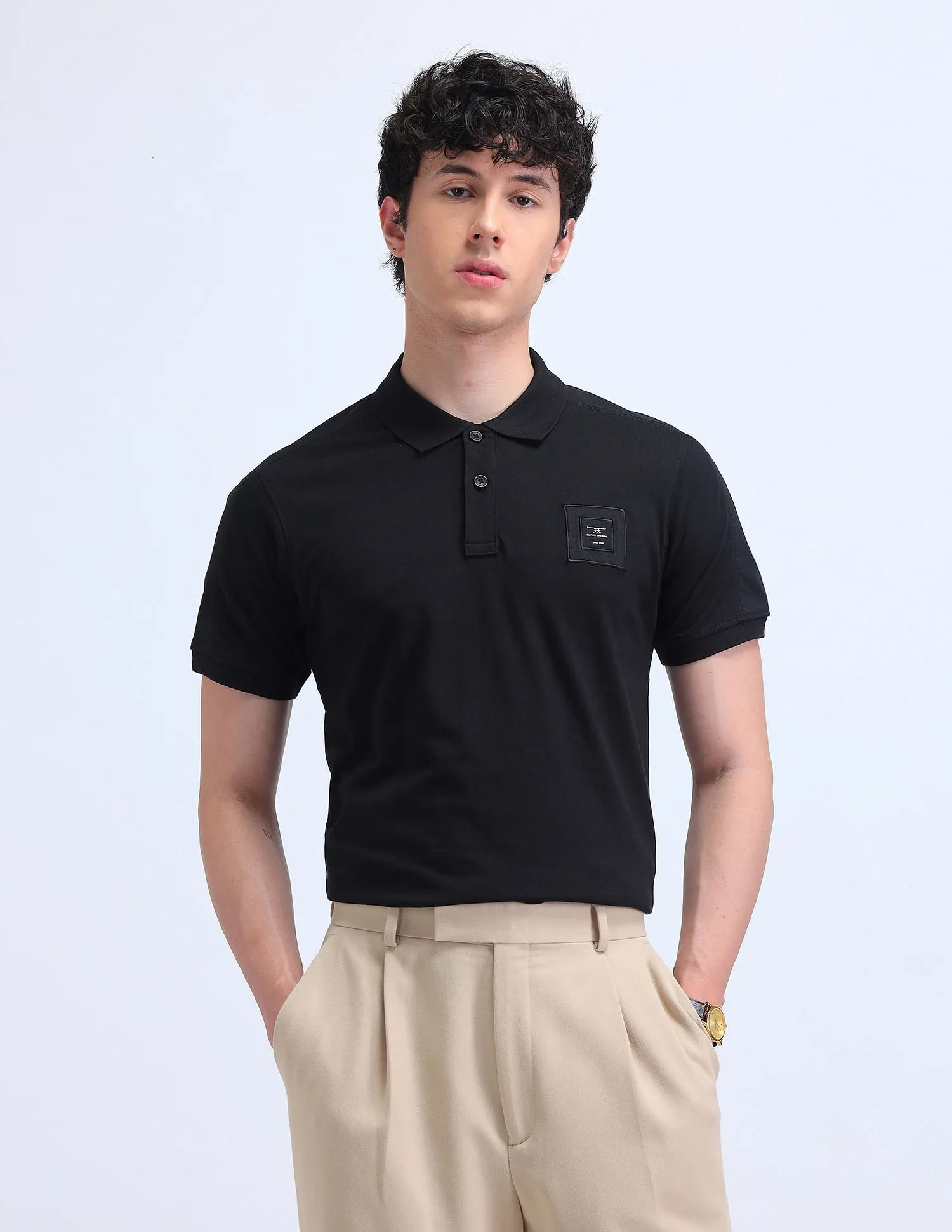 Flying Machine Solid Cotton Polo Shirt