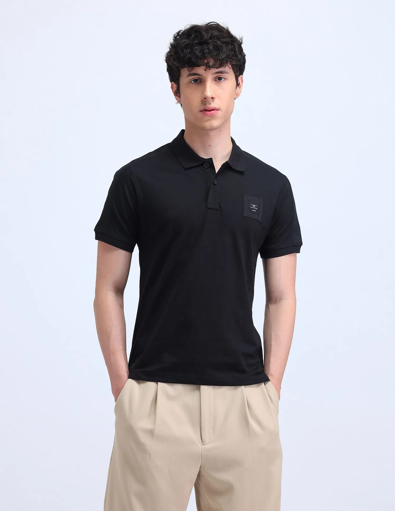 Flying Machine Solid Cotton Polo Shirt