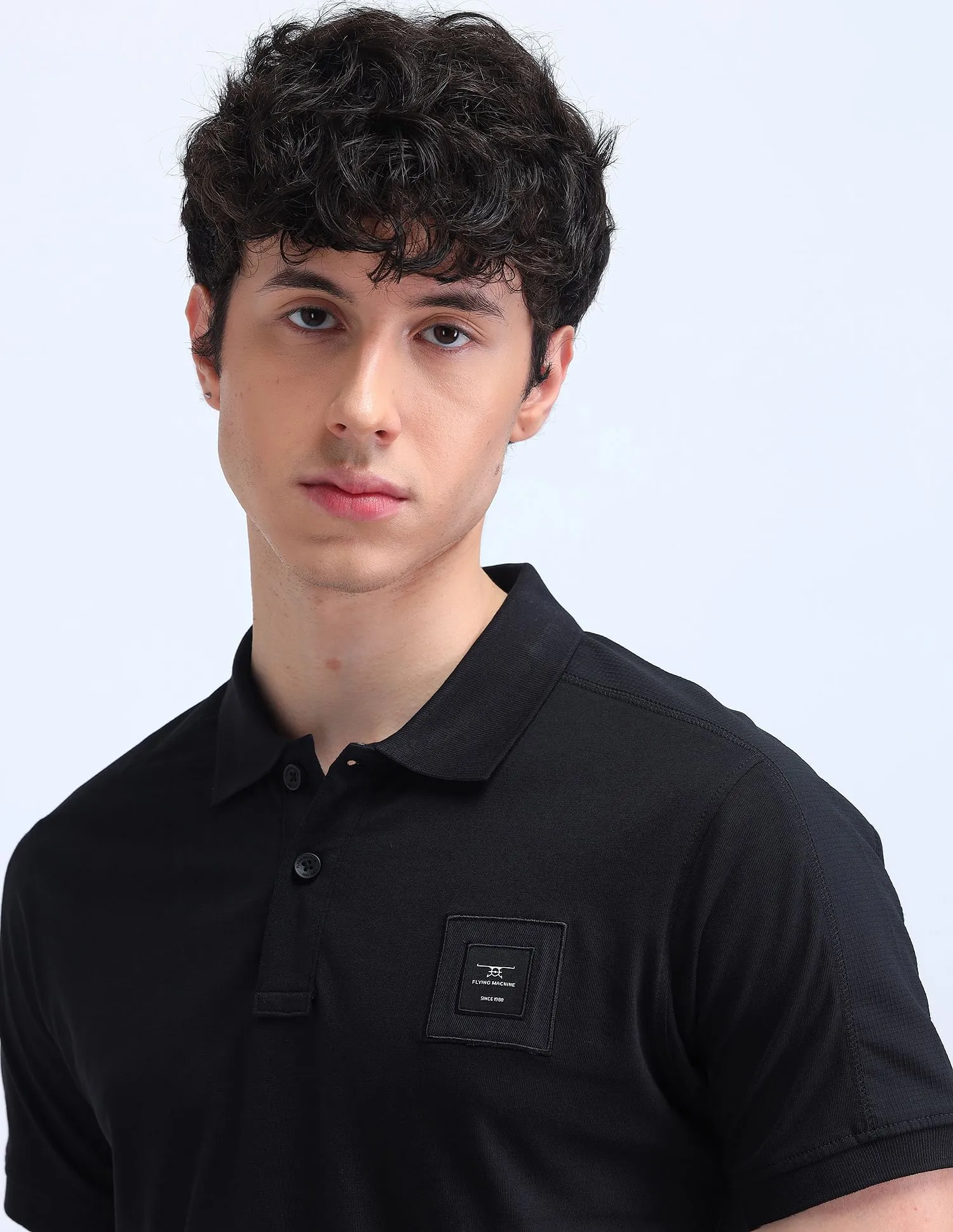 Flying Machine Solid Cotton Polo Shirt