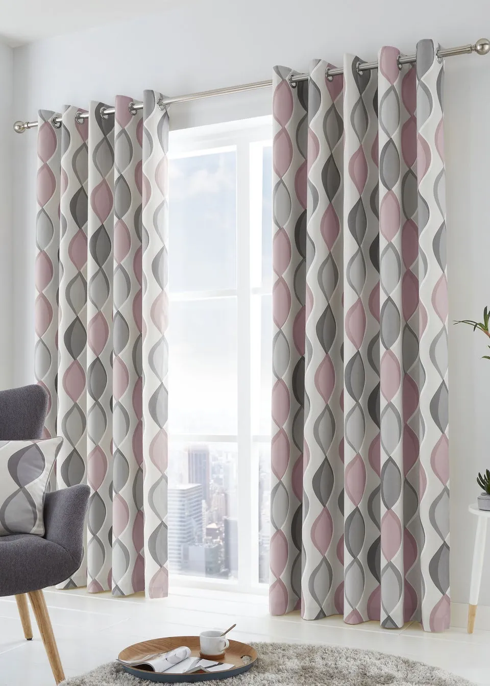 Fusion Lennox Pink Eyelet Curtains