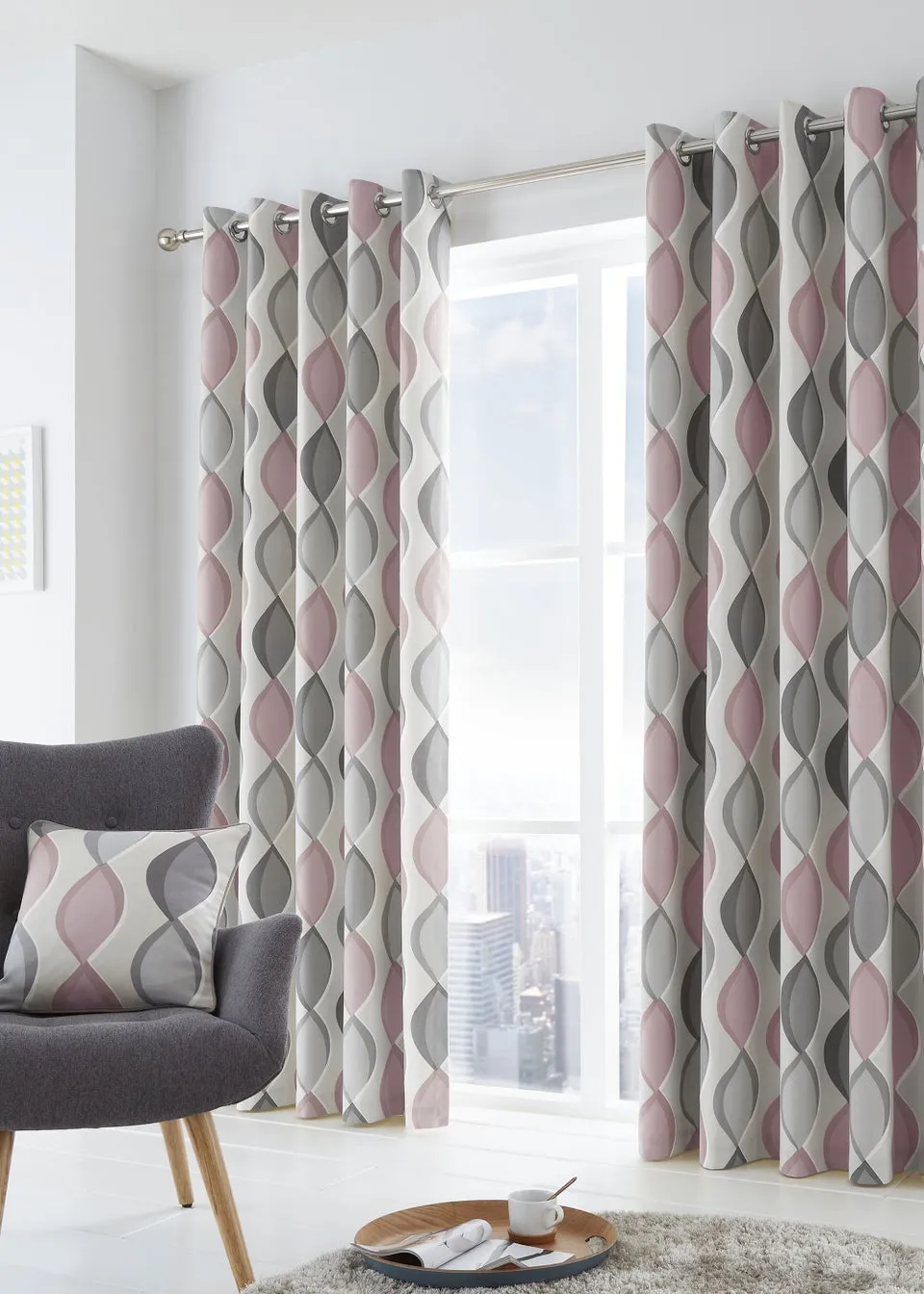 Fusion Lennox Pink Eyelet Curtains