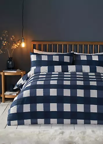 Fusion Navy Seersucker Gingham Check Brushed Cotton Rich Duvet Cover Set | Kaleidoscope