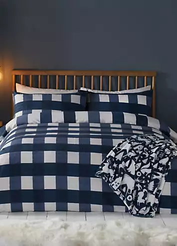 Fusion Navy Seersucker Gingham Check Brushed Cotton Rich Duvet Cover Set | Kaleidoscope