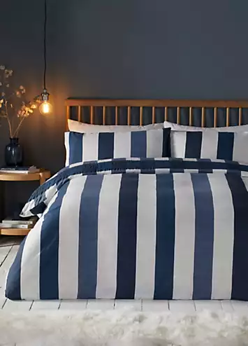 Fusion Navy Seersucker Gingham Check Brushed Cotton Rich Duvet Cover Set | Kaleidoscope