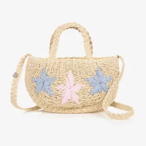 Girls Beige Star Straw Bag (30cm)