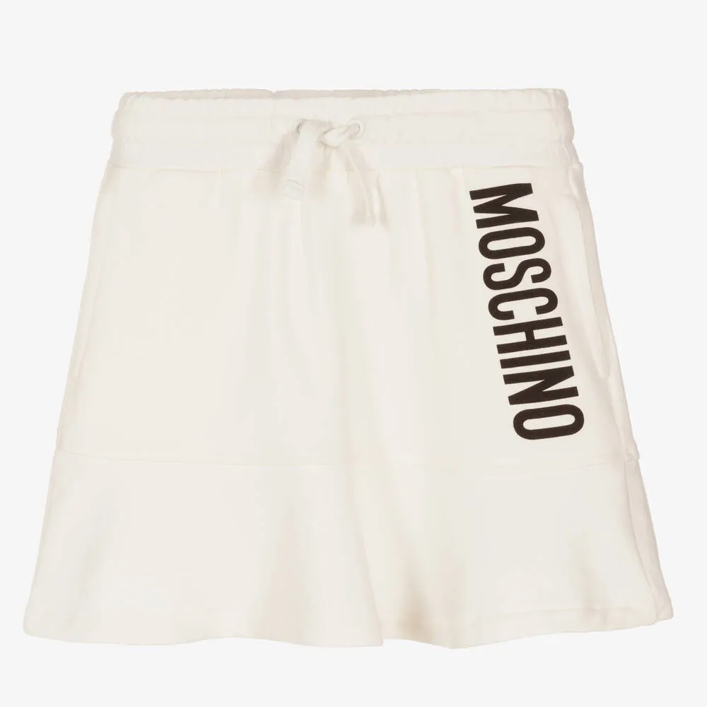 Girls Ivory Cotton Logo Skirt