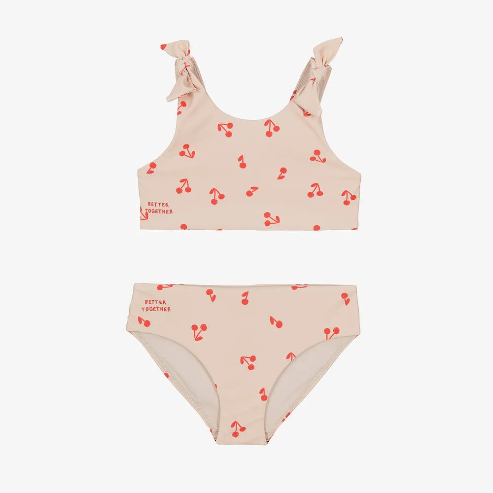 Girls Pink Cherry Print Bikini (UPF 40+)