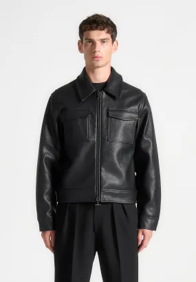 Grained Leather Jacket - Black