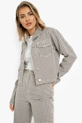 Hounds Tooth Cropped Denim Jacket