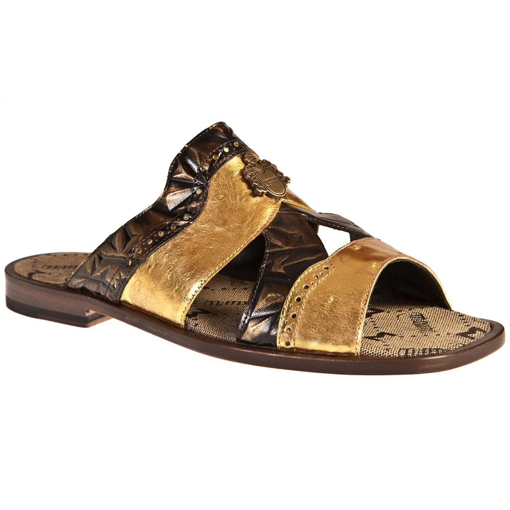 Mauri 1858/2 Ostrich / Fabric Sandals Gold / Scudo Brown (Special Order)