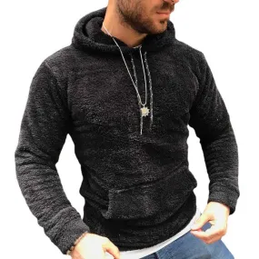 Men's Plush Solid Color Pocket Hoodie 55330030Z