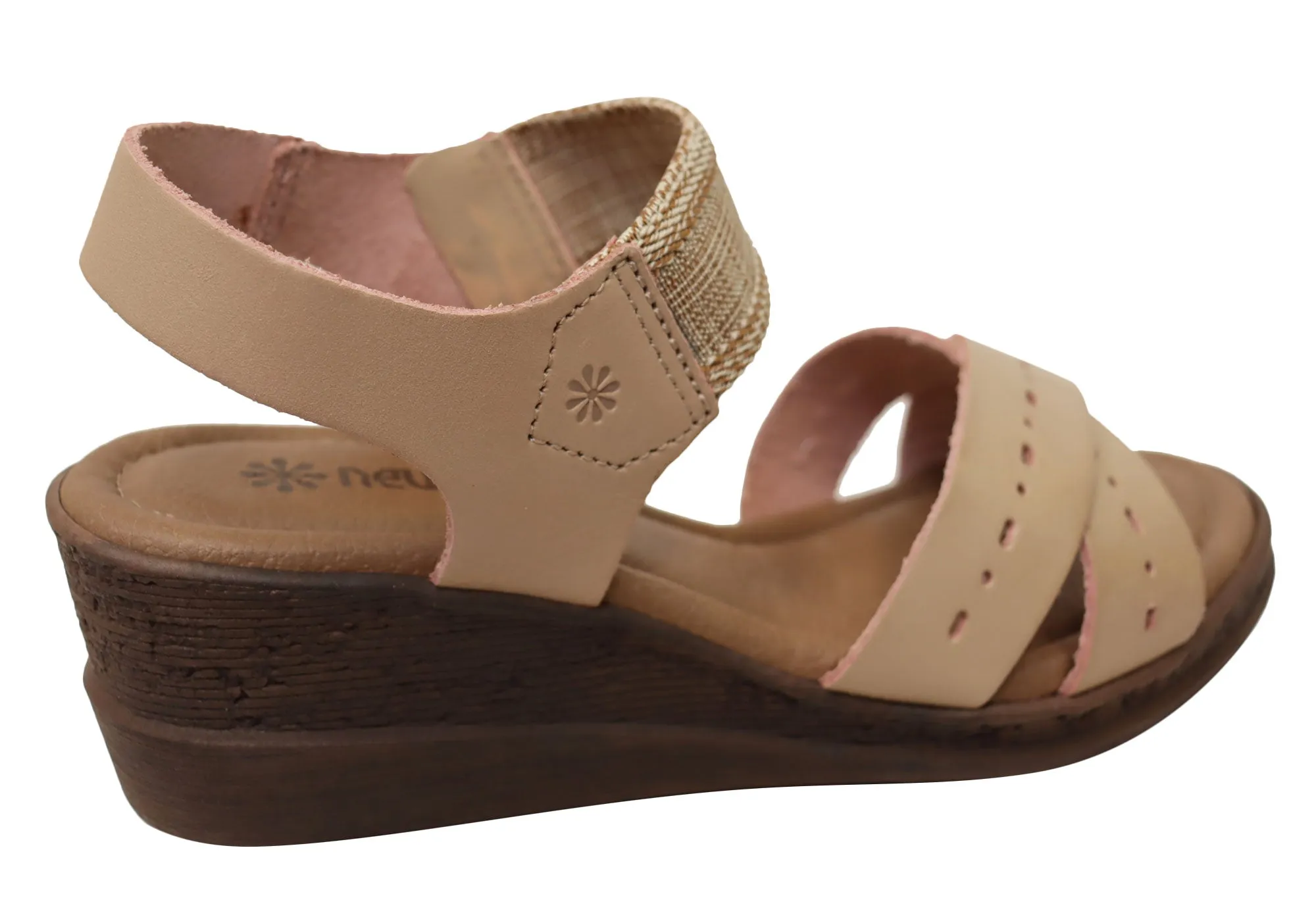 New Face Emily Womens Comfortable Leather Wedge Sandals Made In Brazil