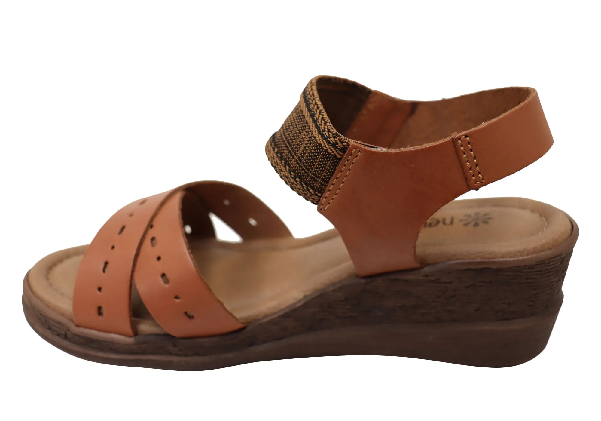 New Face Emily Womens Comfortable Leather Wedge Sandals Made In Brazil