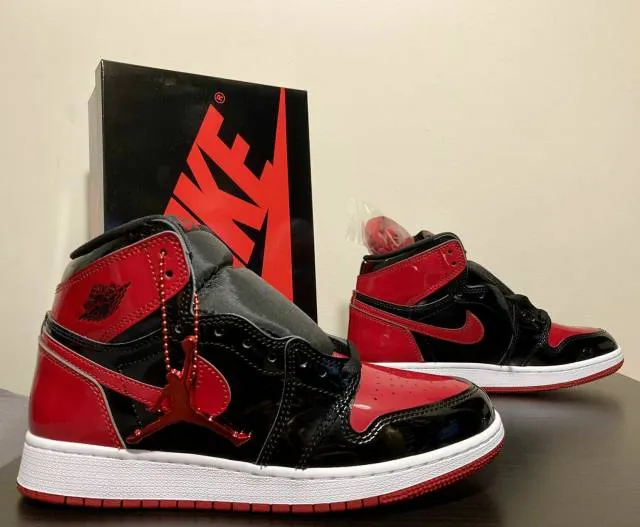 Nike Air Jordan 1 Retro High OG Bred Patent 4-14 Black W...