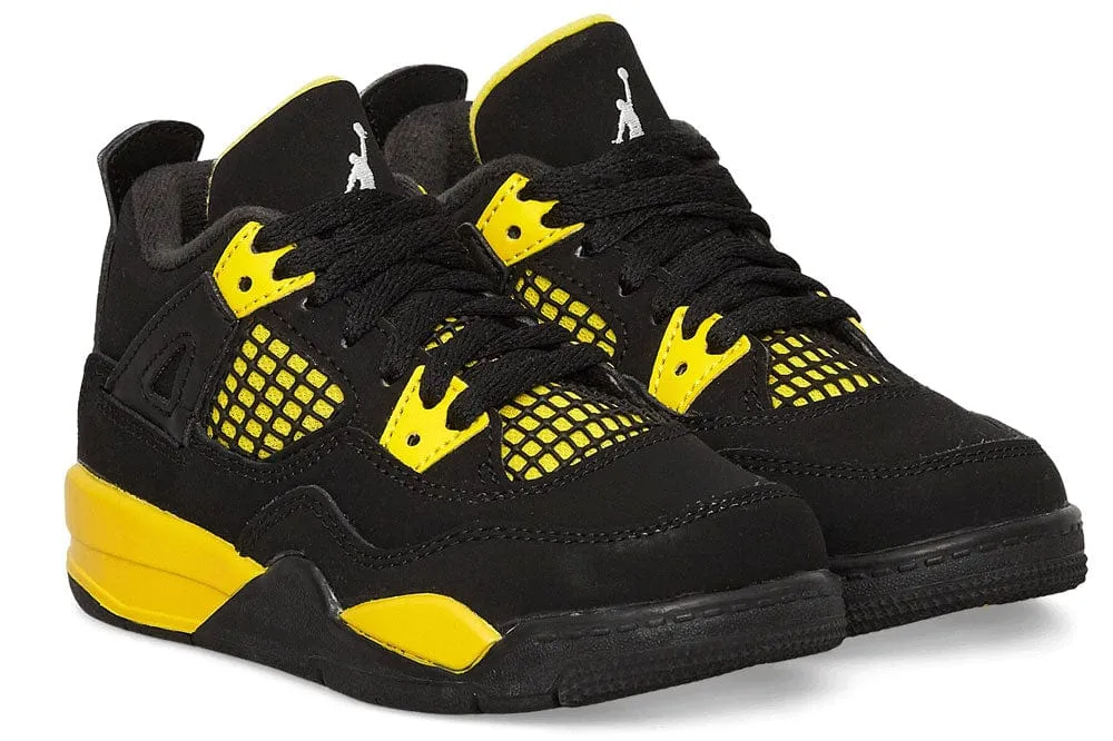 Nike Air Jordan 4 Retro 'Thunder' Sneakers Black Tour Yellow Toddler