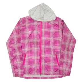 NIKE Running Mens Windbreaker Jacket Pink Hooded Check XL