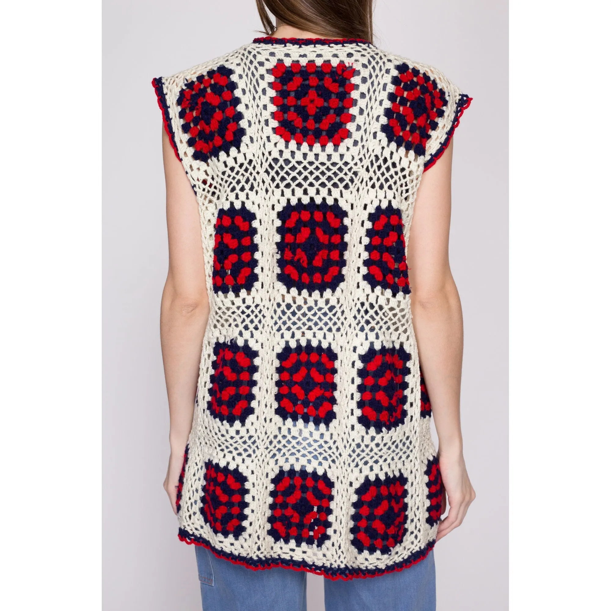 One Size 70s Granny Square Crochet Knit Hippie Vest