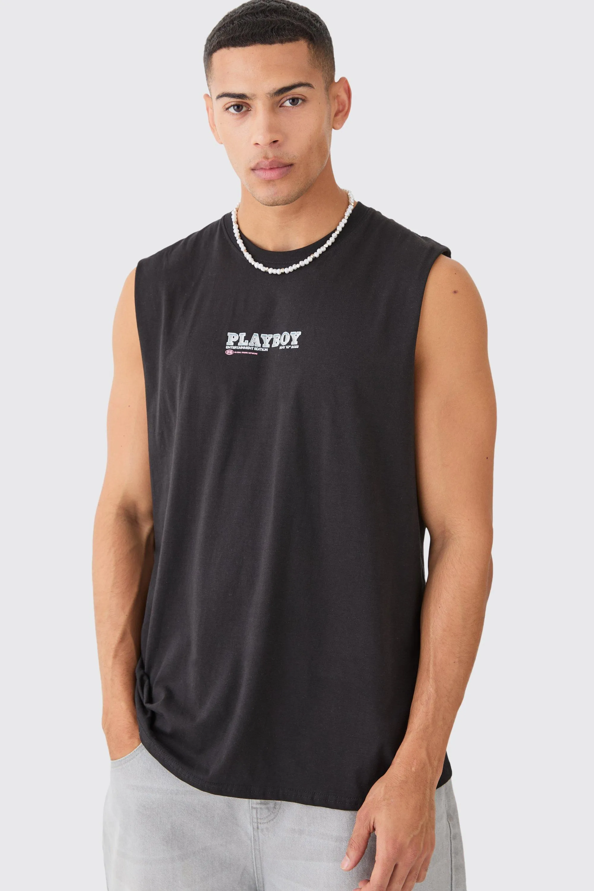 Oversized Playboy License Tank | boohooMAN UK