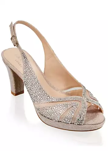 Paradox London Champagne Glitter ’Linda’ Low Platform Sling Back Sandals | Grattan