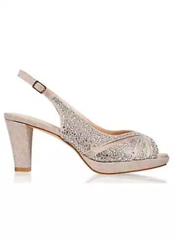 Paradox London Champagne Glitter ’Linda’ Low Platform Sling Back Sandals | Grattan