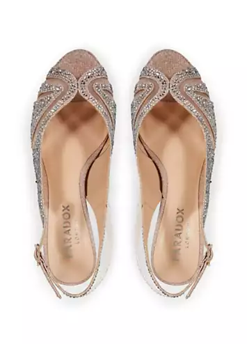 Paradox London Champagne Glitter ’Linda’ Low Platform Sling Back Sandals | Grattan