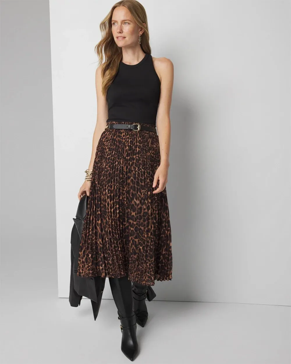 Pleated Leopard Print Skirt