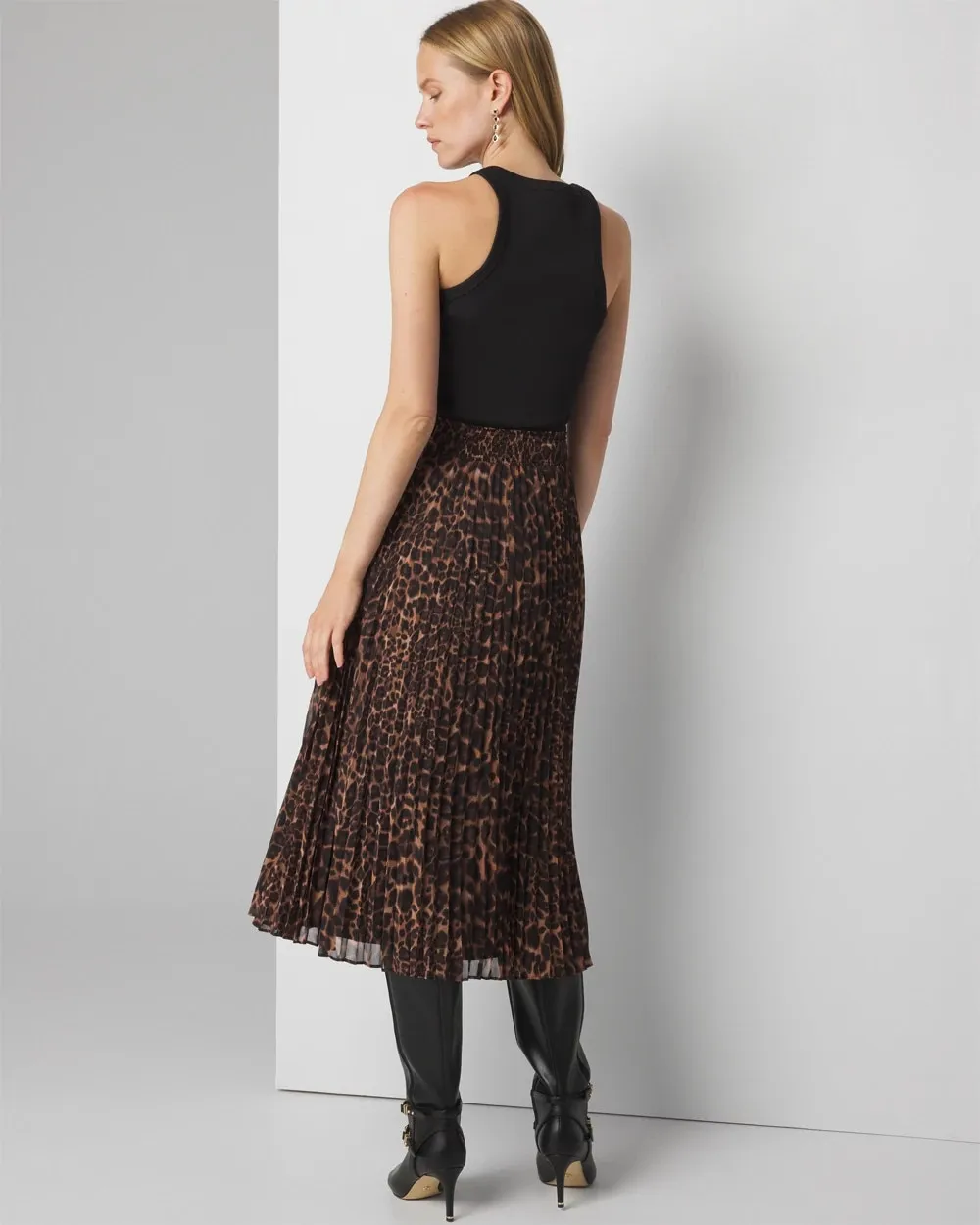 Pleated Leopard Print Skirt