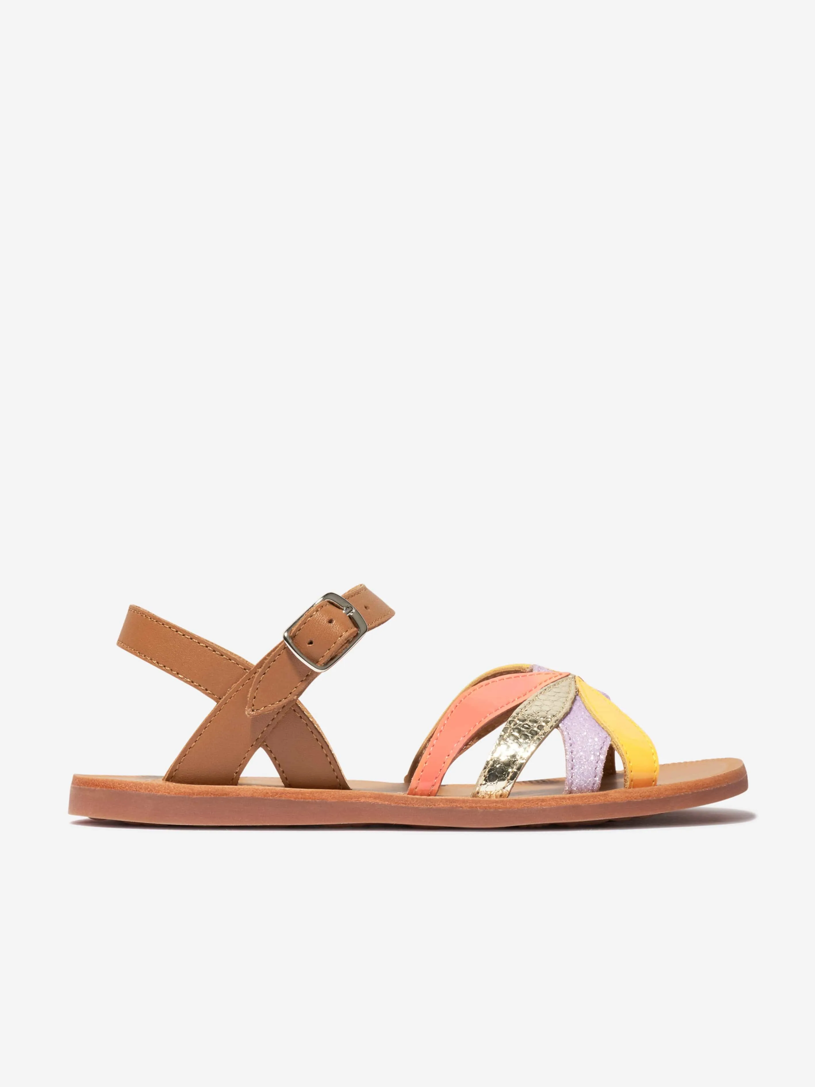 Pom D'Api Girls Leather Plagette Oto Sandals in Camel