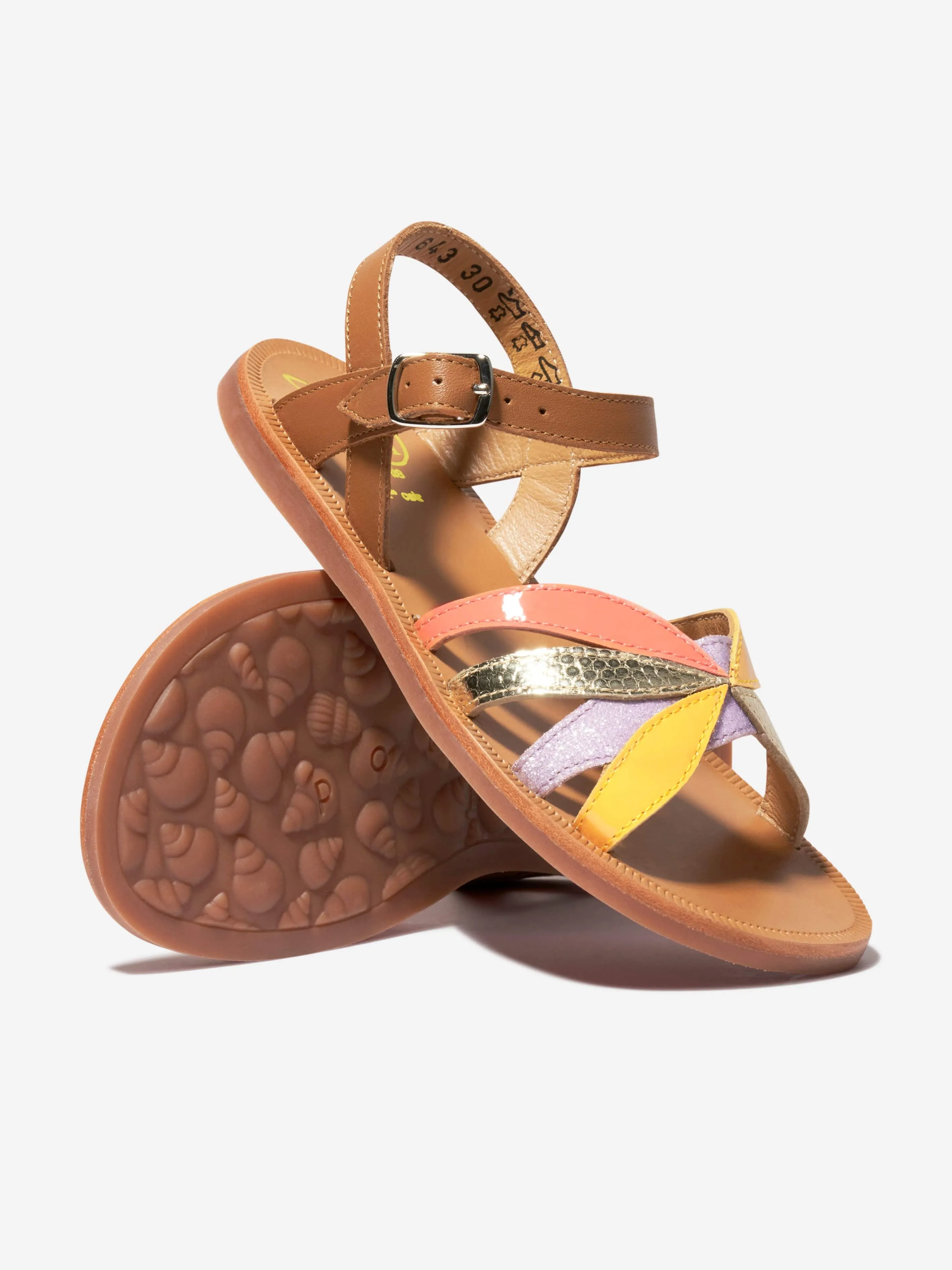 Pom D'Api Girls Leather Plagette Oto Sandals in Camel