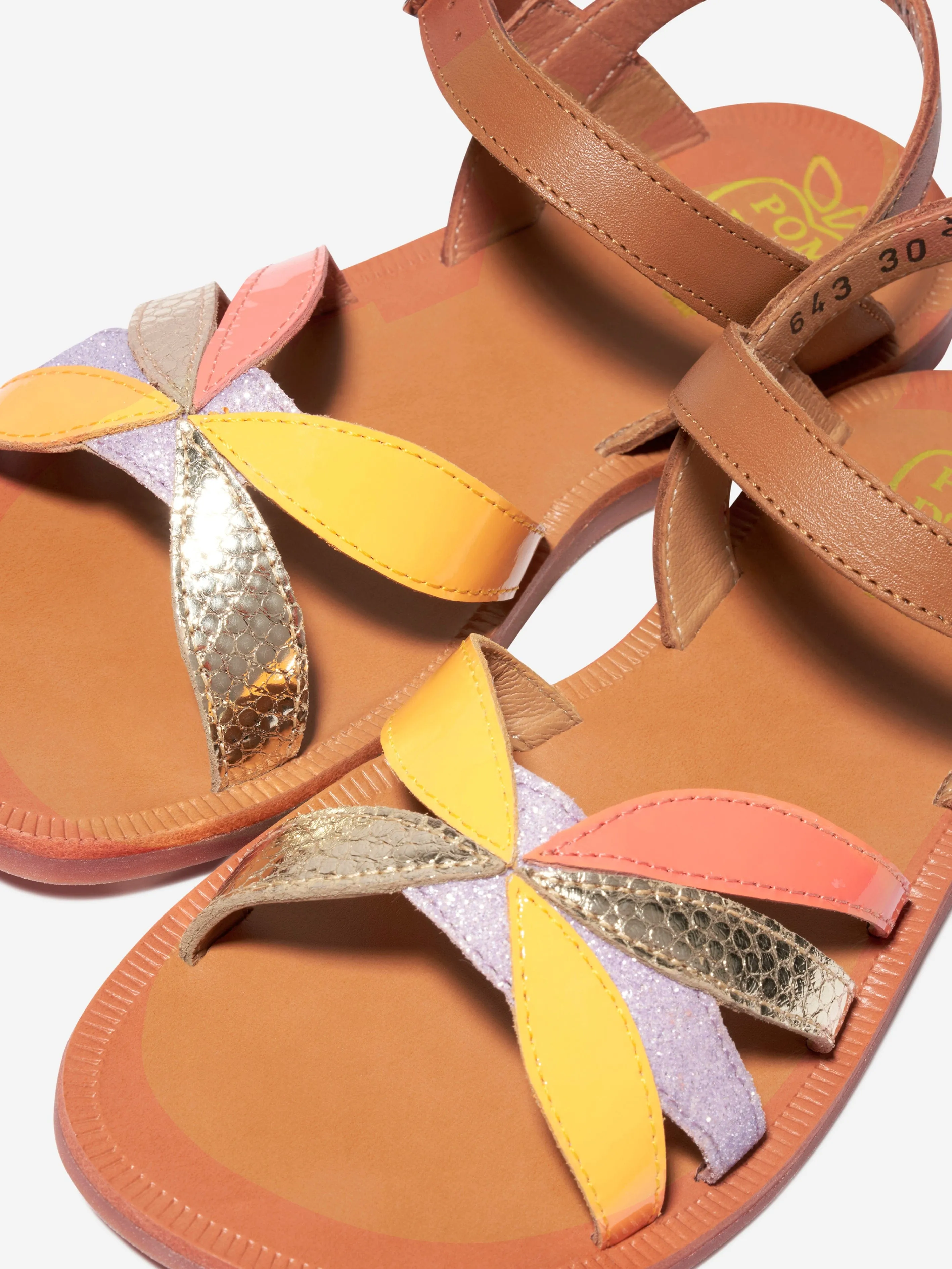 Pom D'Api Girls Leather Plagette Oto Sandals in Camel