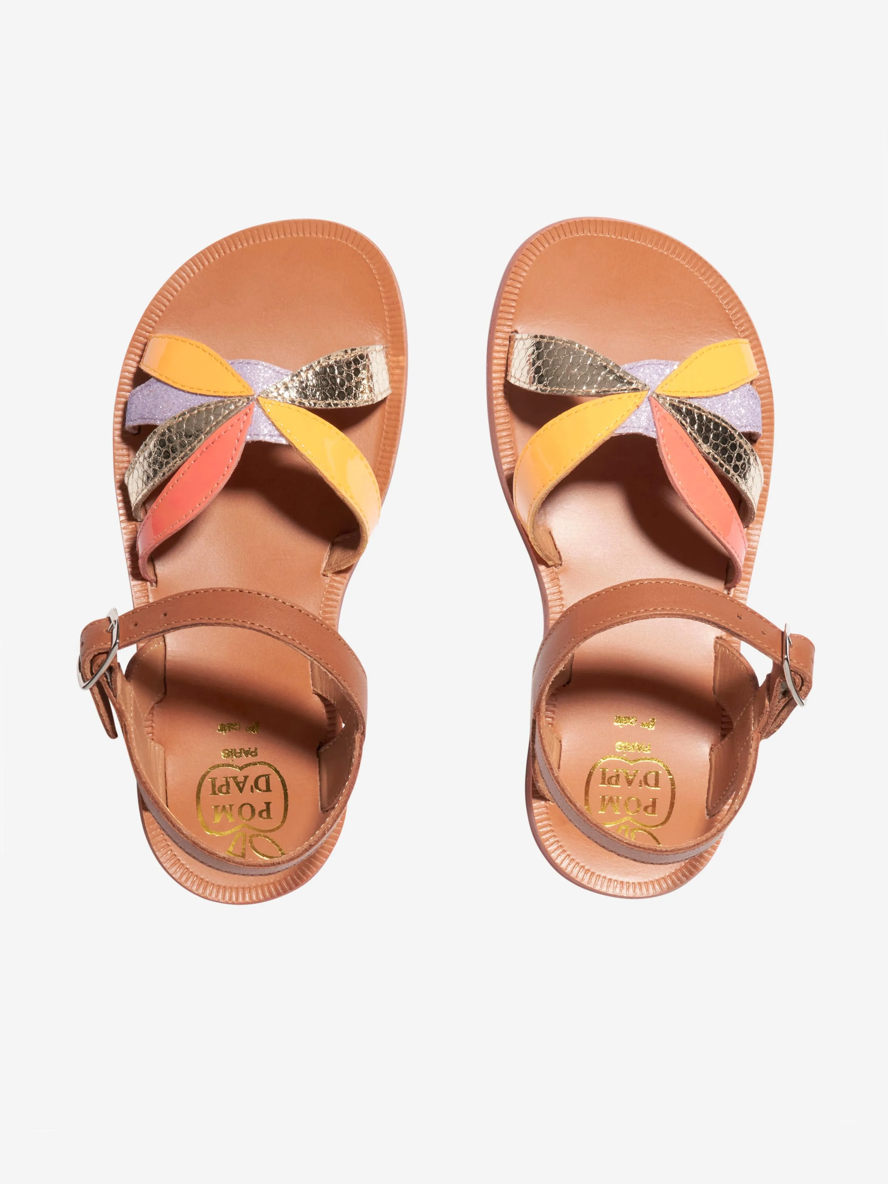 Pom D'Api Girls Leather Plagette Oto Sandals in Camel