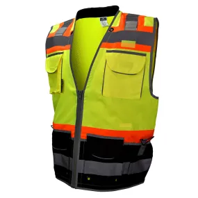 Radians Class 2 Hi Vis Green Black Bottom Two-Tone Heavy Woven Engineer Vest SV55B-2ZGD