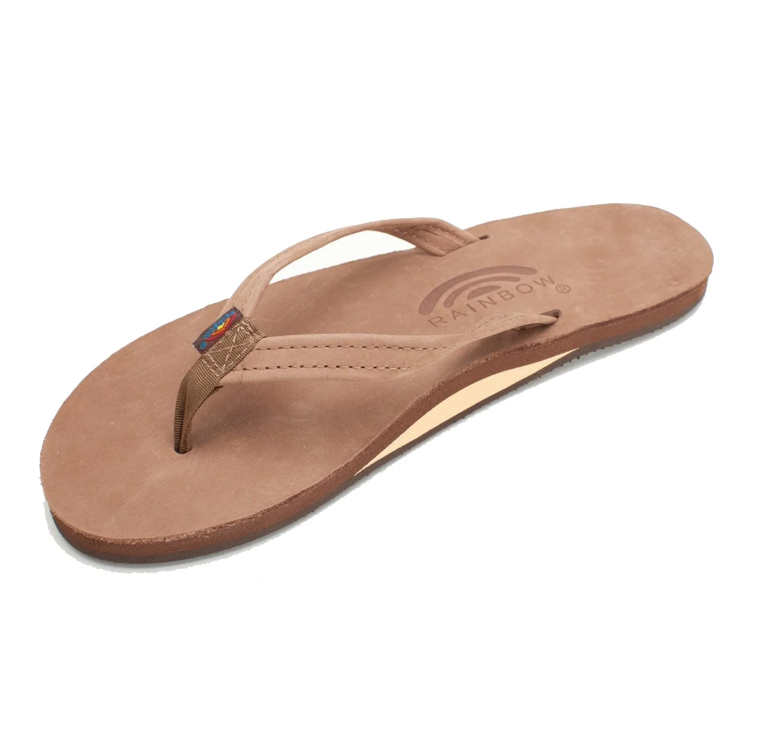 Rainbow Sandals Women's Dark Brown Leather Narrow Strap Single Layer Arch Flip Flops