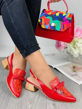 Red Faux Leather Heels Sandals