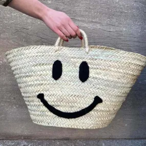 Smiley Straw Bag - Natural/Black