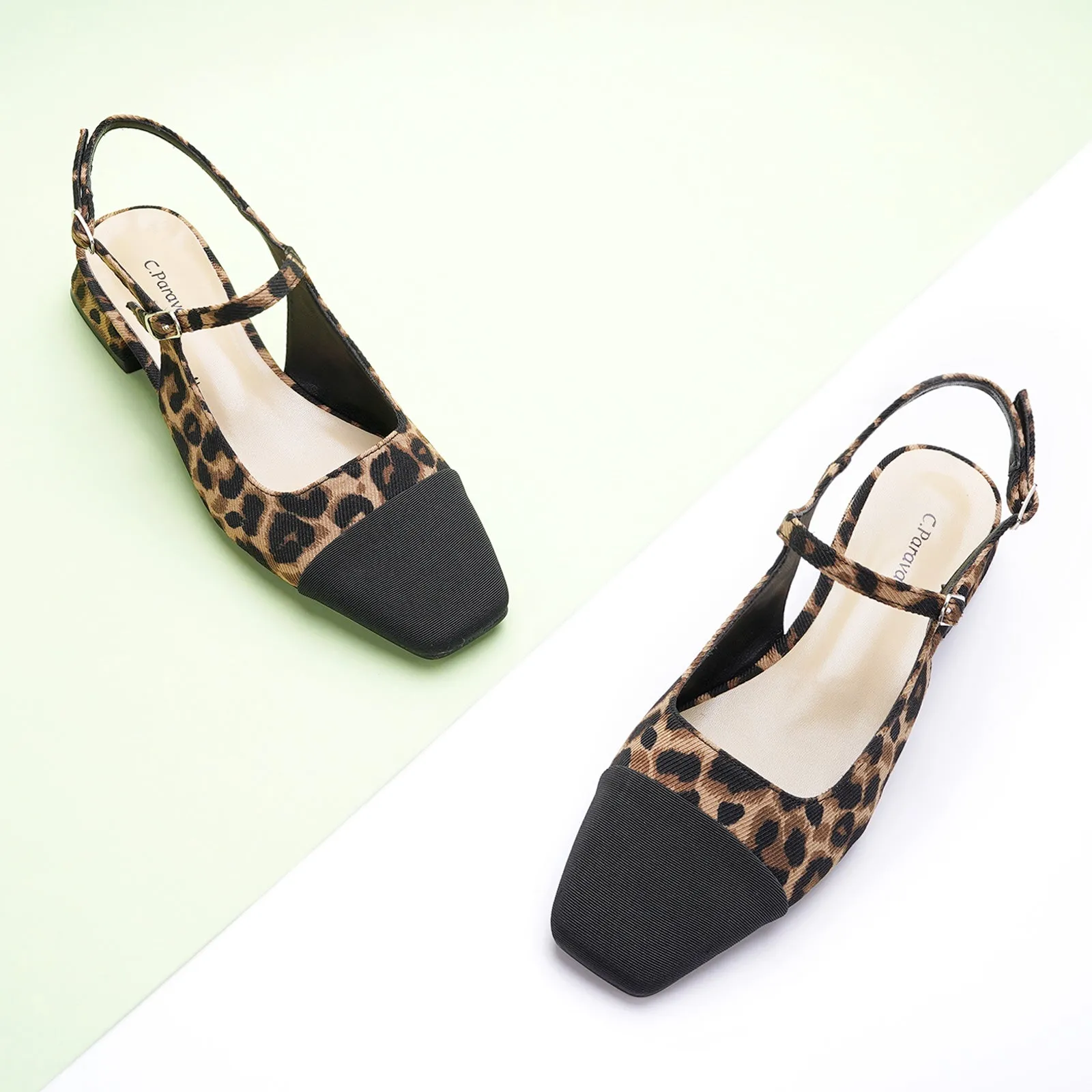 Square-Toe Prints Slingback Flats (Felicia) Leopard