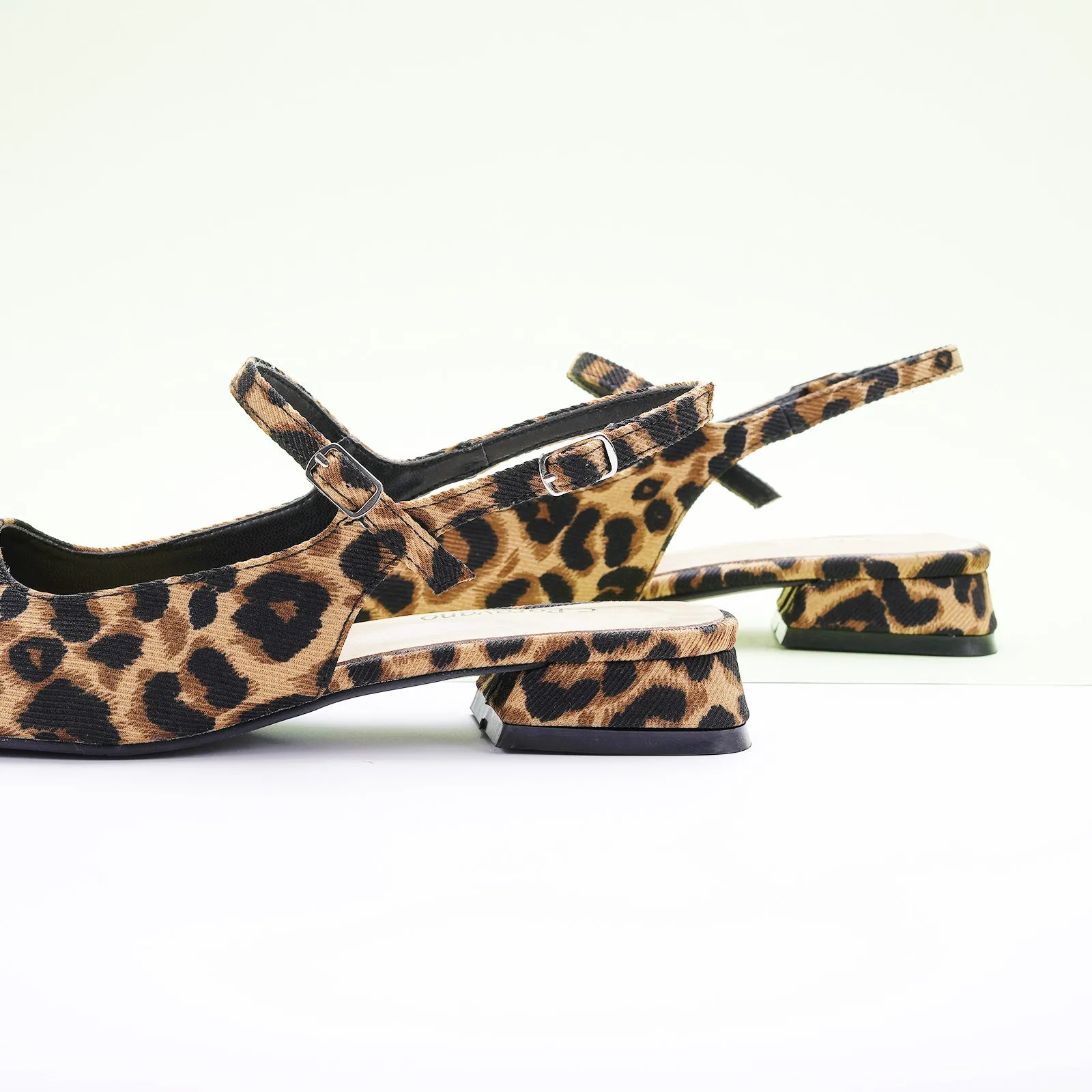 Square-Toe Prints Slingback Flats (Felicia) Leopard