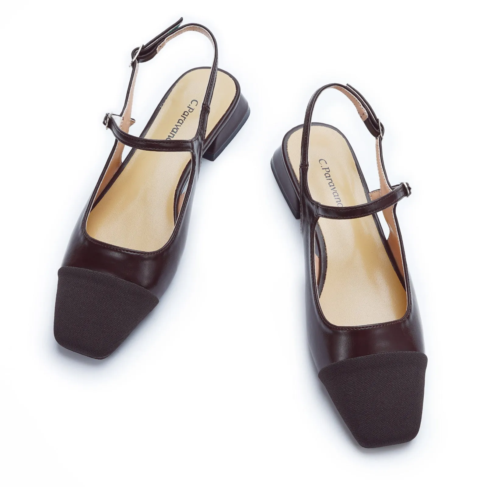 Square-Toe Slingback Flats (Felicia) Coffee