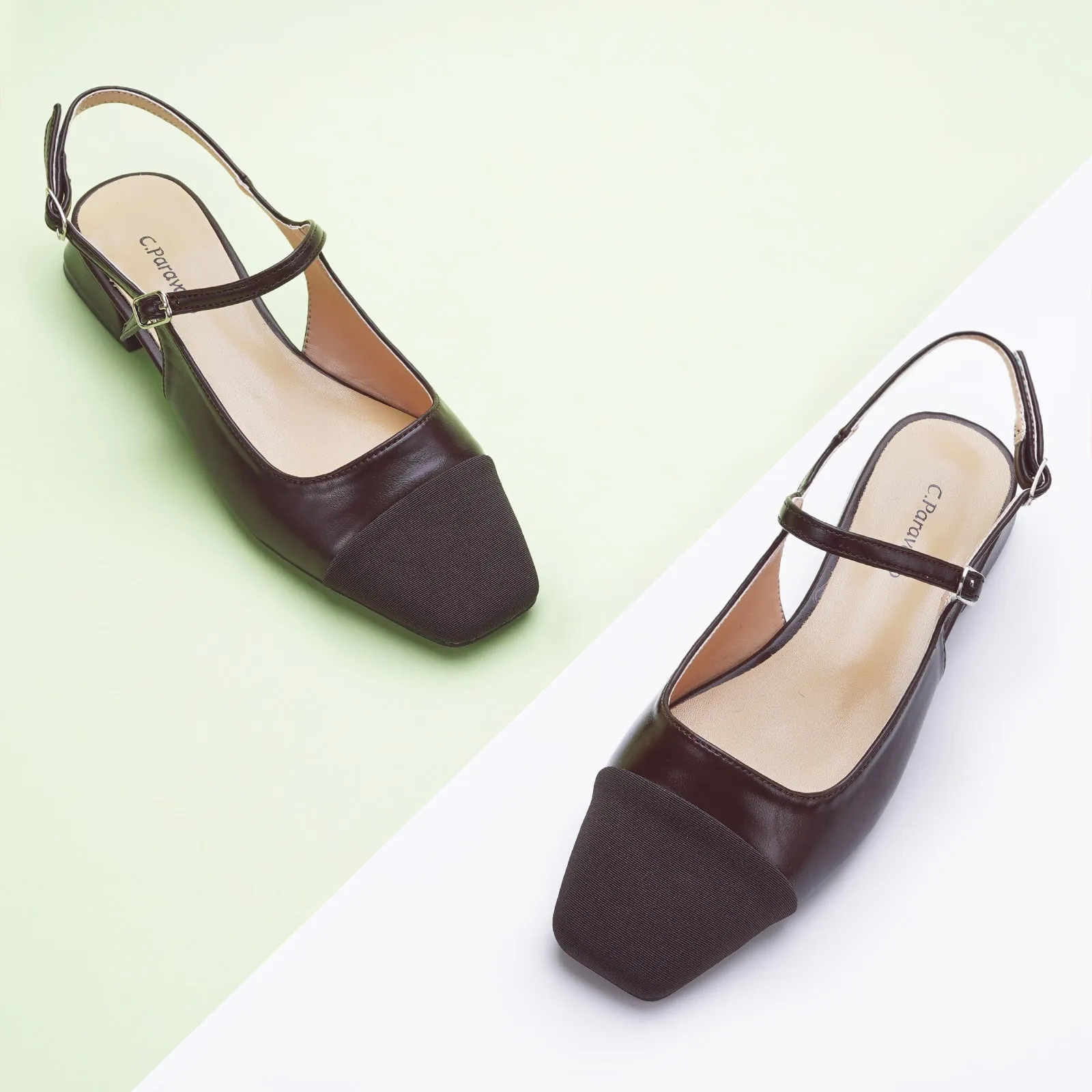 Square-Toe Slingback Flats (Felicia) Coffee