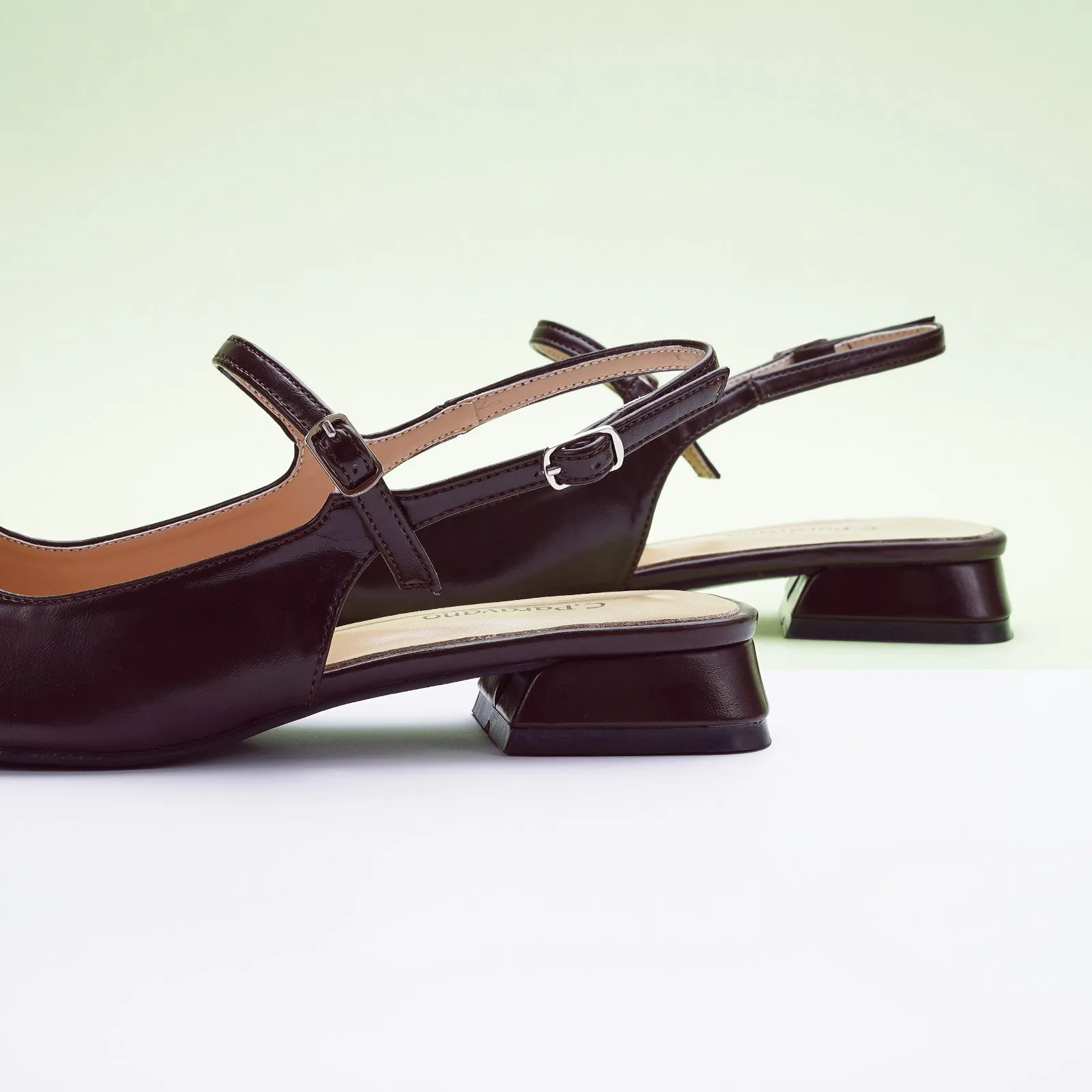 Square-Toe Slingback Flats (Felicia) Coffee